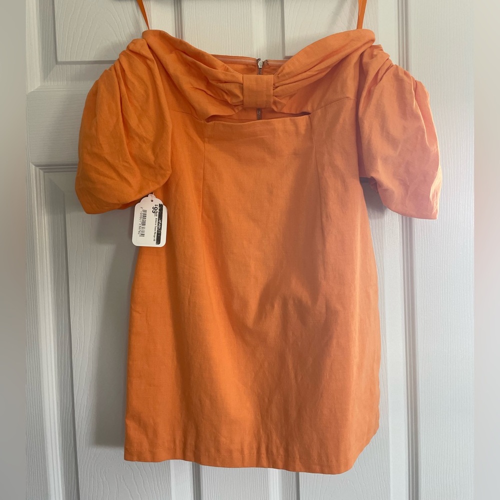 Runaway brand orange off shoulder cut out dress